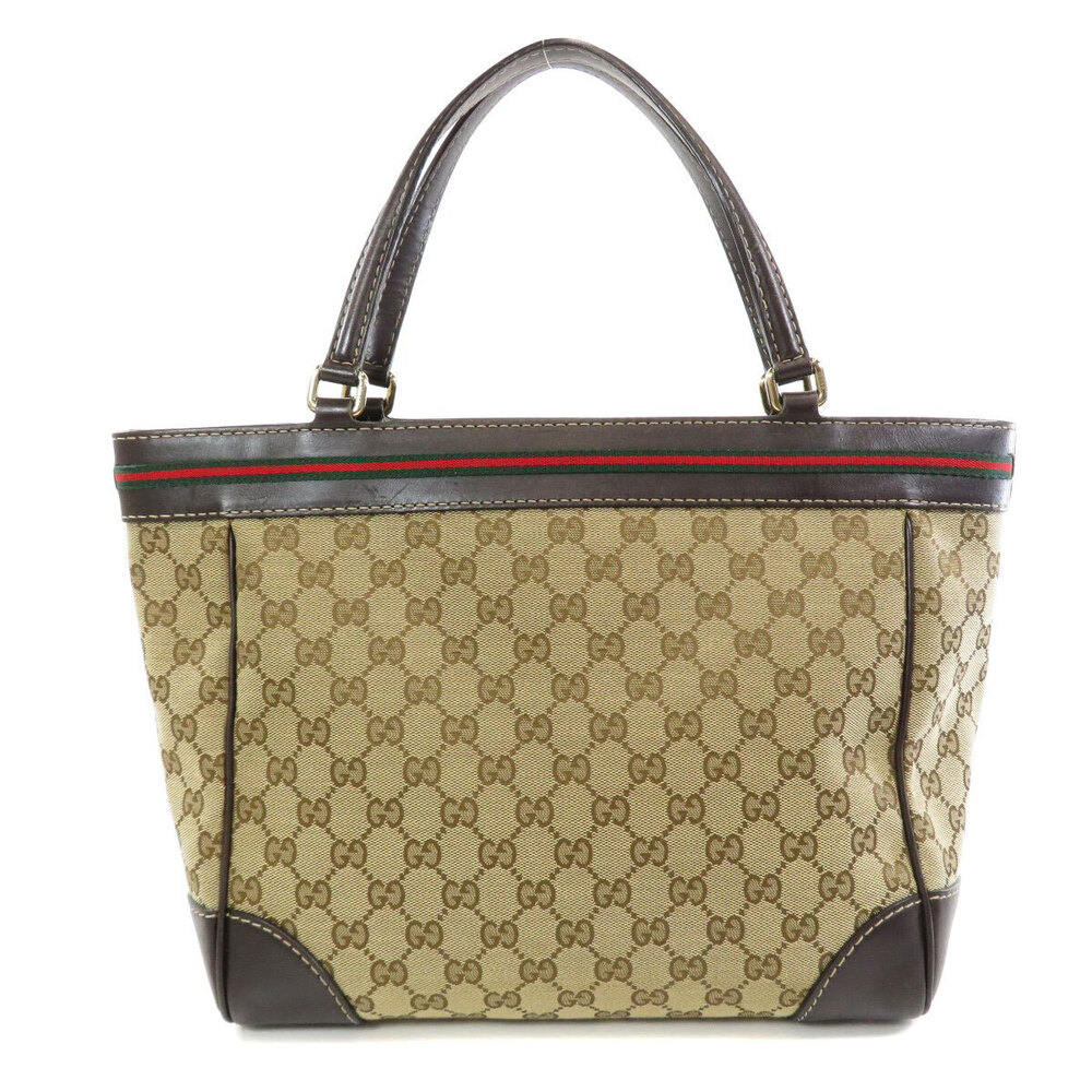 Gucci GG Bag Canvas Tote Brown Leather Brown
